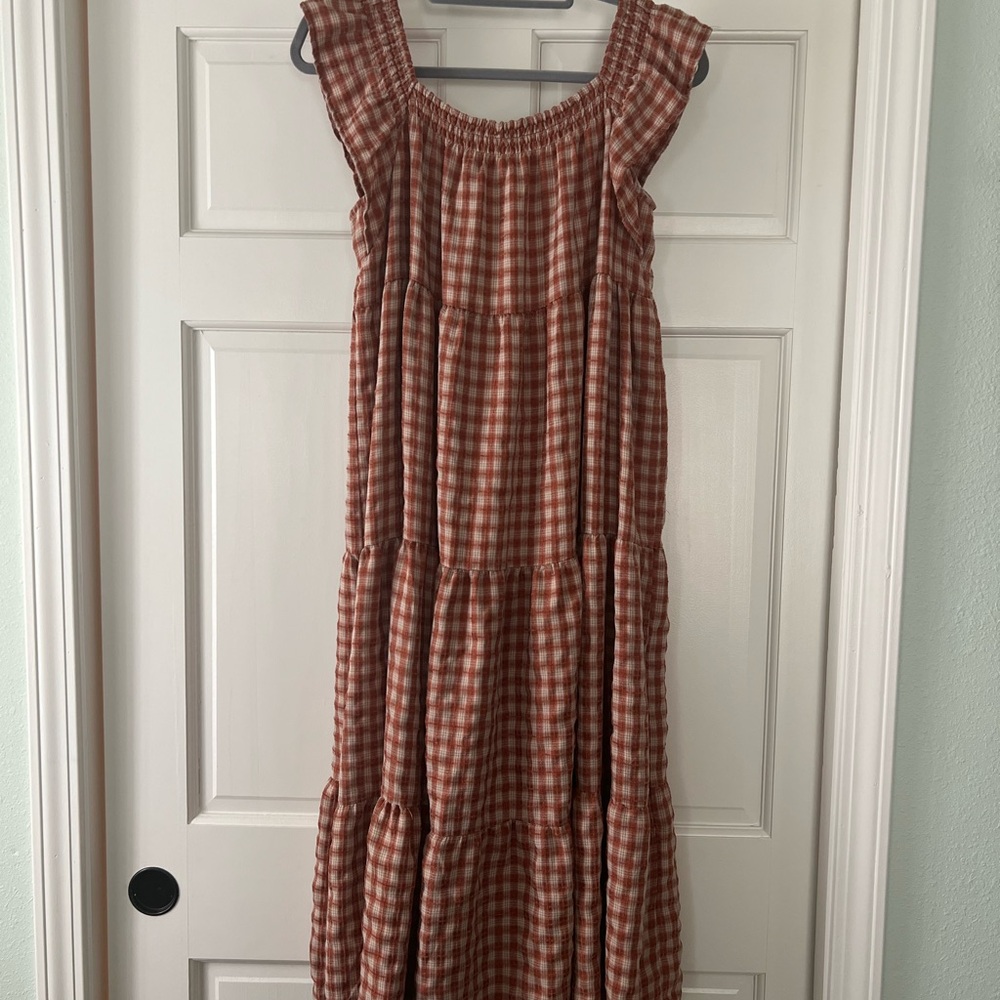 Sadie & Sage Burnt Orange Plaid Midi Dress